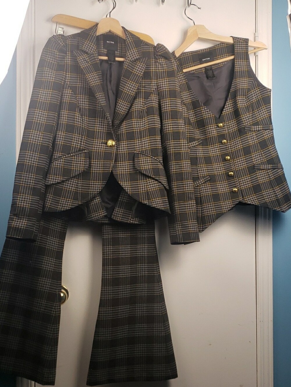 Smythe(Blazer,vest And Pant Set) Size 2P Pouf Sleeve Plaid Set NWOT